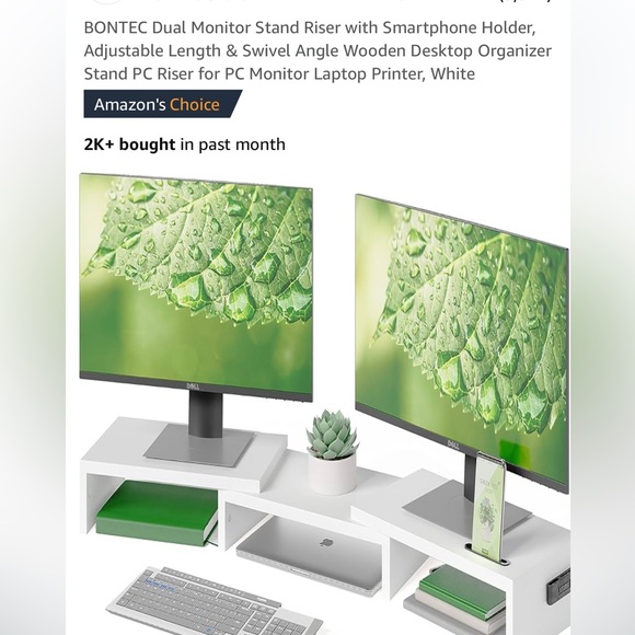 White Wooden Dual Monitor Stand - Picture 1 of 5